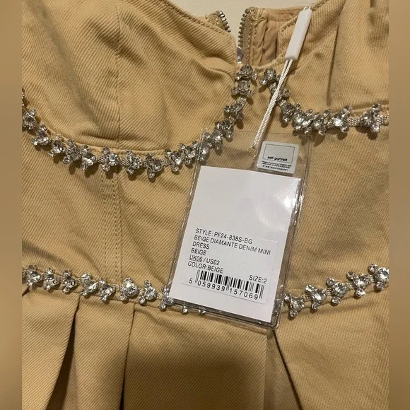 Self Portrait Beige Denim Mini Dress